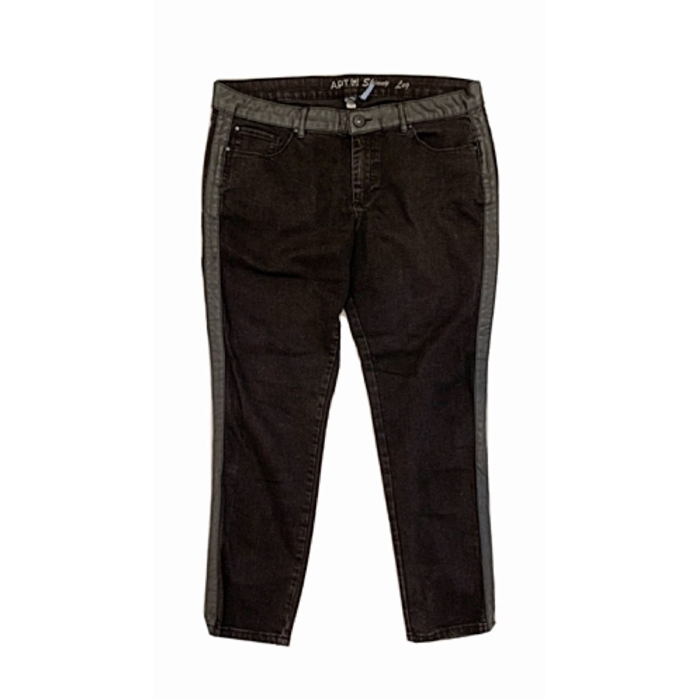 APT 9 Sz 14 Faux Leather Trimmed Black Skinny Leg Jeans